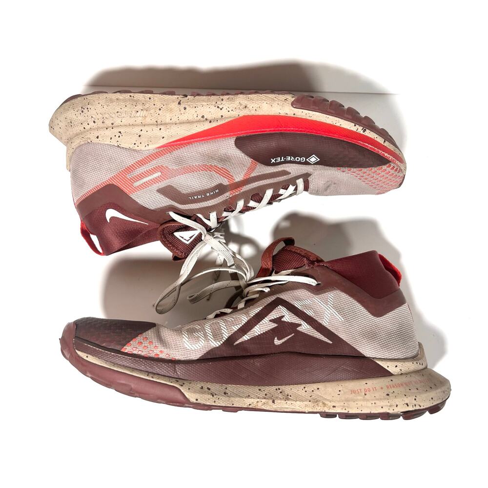 Nike React Pegasus Trail 4 GoreTex Womens 10 Running Trainers Sneakers Taupe Red - Picture 9 of 9